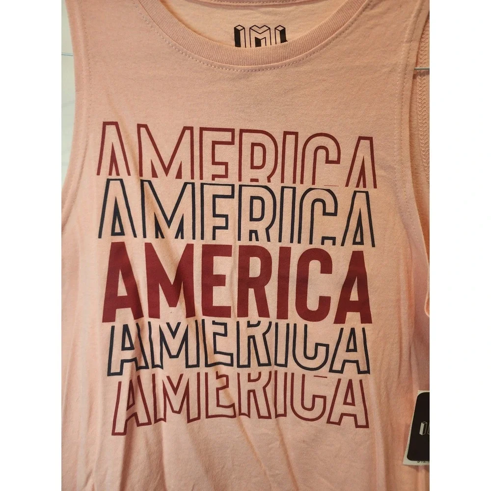 Isaac‎ Morris Ltd America Graphic Muscle Tank Top Peach Pink Womens Small NWT